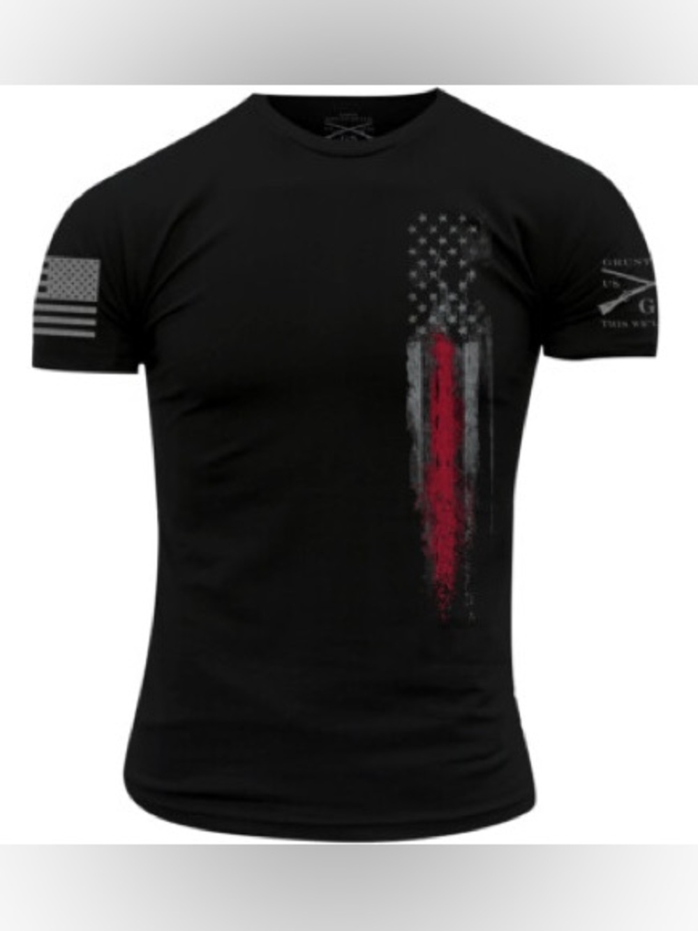 Grunt Style Red Line Flag Graphic T-Shirt Black - Large